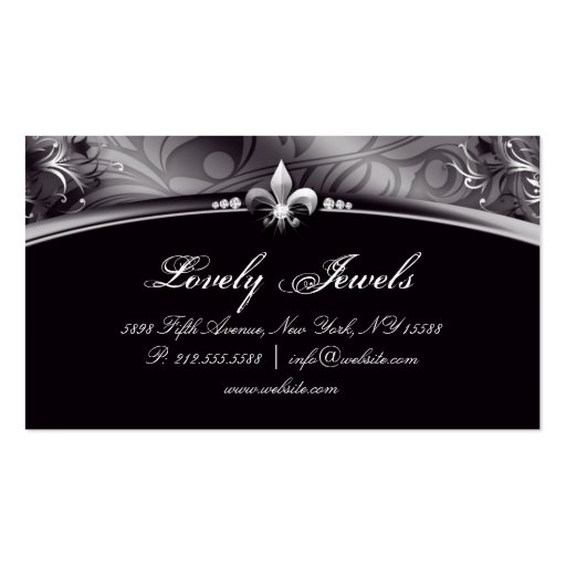Elegant Jewelry Fashion Fleur de lis Black Silver Business Cards (back side)
