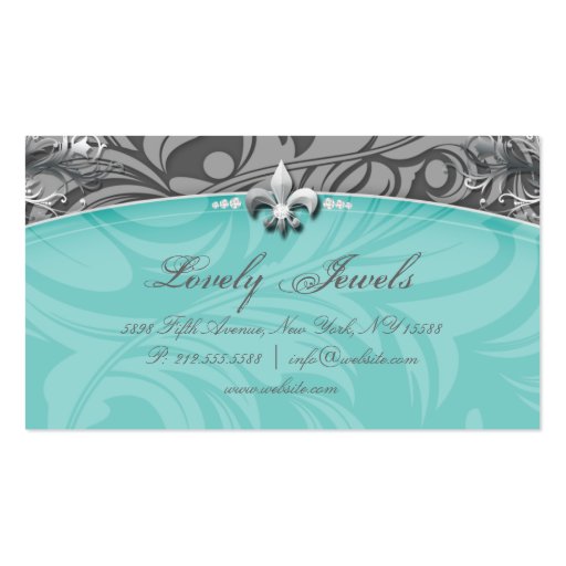 Elegant Jewelry Fashion Fleur de lis Blue Pastel Business Card (back side)