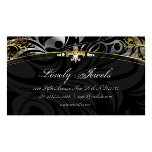 Elegant Jewelry Fashion Fleur de lis Gold Silver Business Cards (back side)