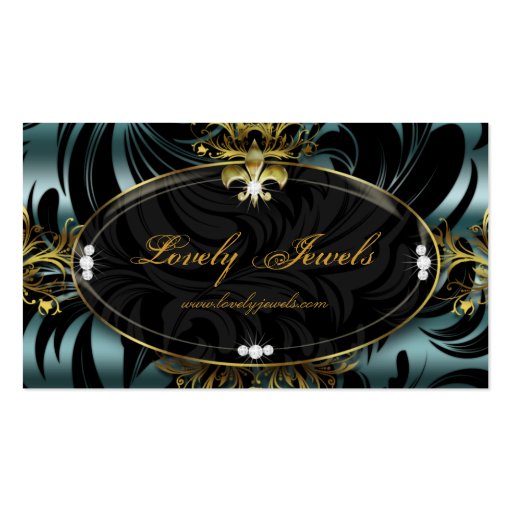 Elegant Jewelry Fashion Fleur de lis Gold Teal Business Card (front side)