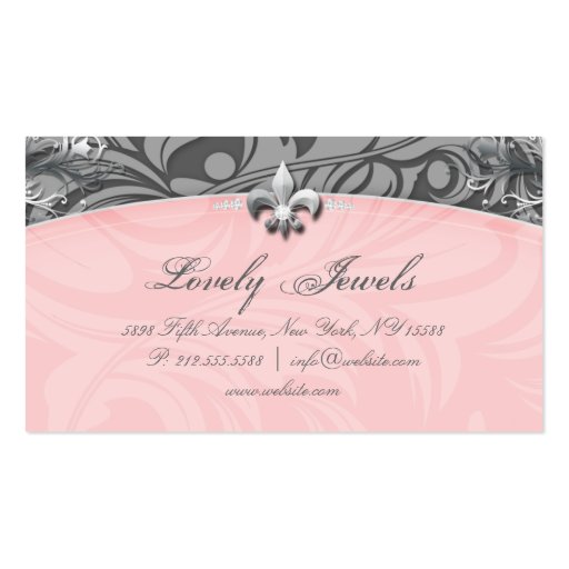 Elegant Jewelry Fashion Fleur de lis Pink Gray Business Cards (back side)