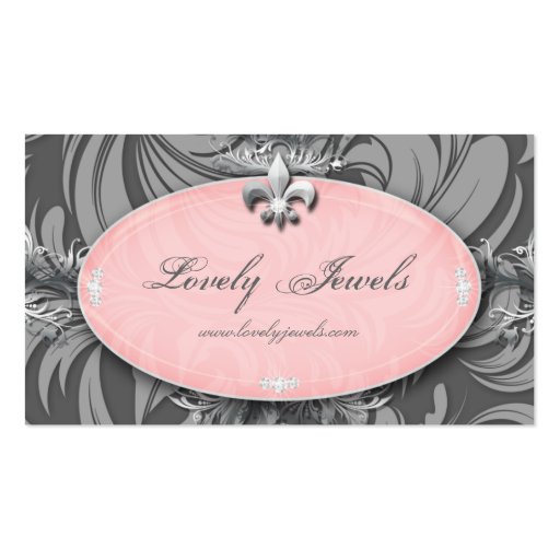 Elegant Jewelry Fashion Fleur de lis Pink Gray Business Cards (front side)