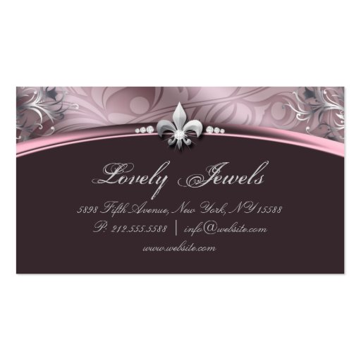 Elegant Jewelry Fashion Fleur de lis Pink Rose Business Card Templates (back side)