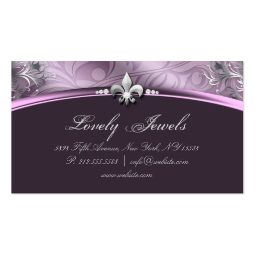 Elegant Jewelry Fashion Fleur de lis Purple Mauve Business Card Templates (back side)