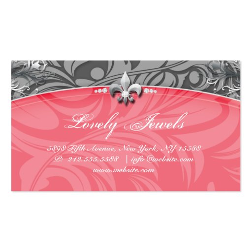 Elegant Jewelry Fashion Fleur de lis Salmon Pink Business Card Templates (back side)