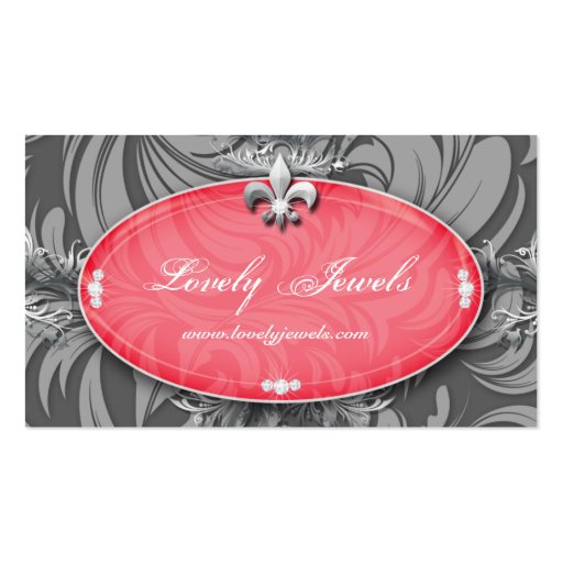Elegant Jewelry Fashion Fleur de lis Salmon Pink Business Card Templates (front side)