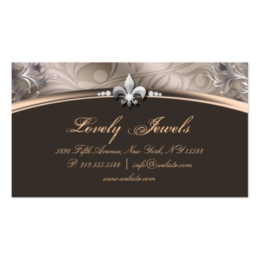 Elegant Jewelry Fashion Fleur de lis Taupe Beige Business Cards (back side)