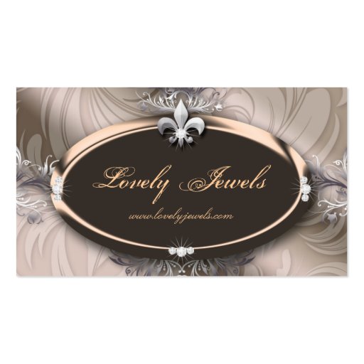 Elegant Jewelry Fashion Fleur de lis Taupe Beige Business Cards (front side)