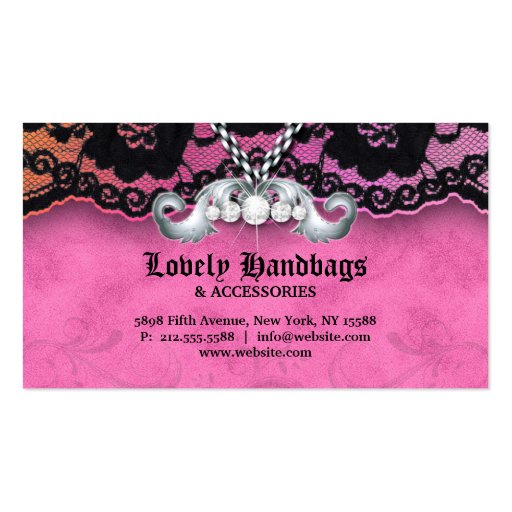 Elegant Jewelry N Lace Diamonds Pink Suede Business Card Template (back side)
