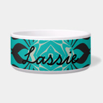 Elegant Kaleidoscope Design, Aqua, Black, Grey Pet Bowl