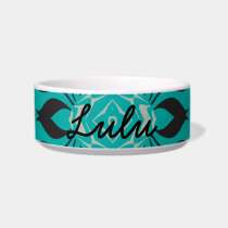 Elegant Kaleidoscope Design, Aqua, Black, Grey Pet Food Bowl