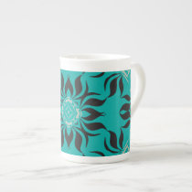 Elegant Kaleidoscope Design, Aqua, Black, Grey Porcelain Mugs