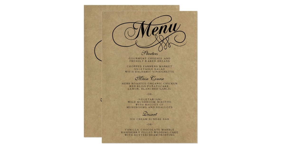 Elegant Kraft Wedding Menu Templates Card Zazzle Elegant Kraft Wedding Menu Templates Card Zazzle