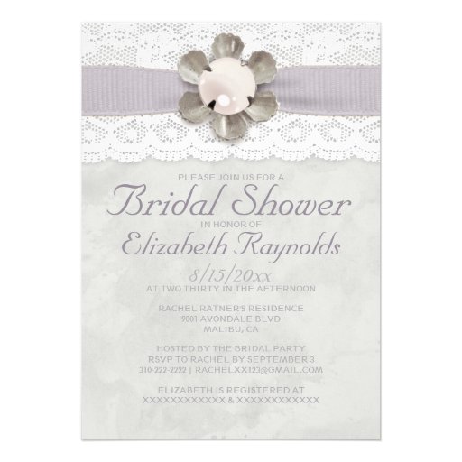 Elegant Lace and Pearls Bridal Shower Invitations Invites