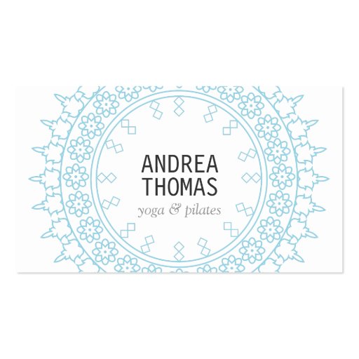 Elegant Lace-Inspired Decorative Circle White/Blue Business Card Templates (front side)