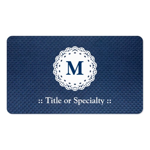 Elegant Lace Monogram Blue Pattern Business Card Template