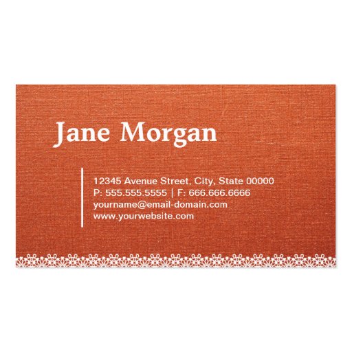 Elegant Lace Monogram Orange Pattern Business Card Templates (back side)