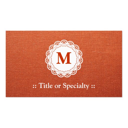Elegant Lace Monogram Orange Pattern Business Card Templates
