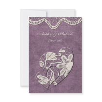 Elegant Lace on Violet Background Wedding Announcements
