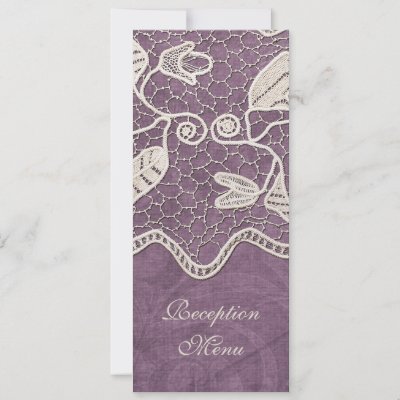Elegant Lace on Violet Background Wedding Menu Custom Invitations by 