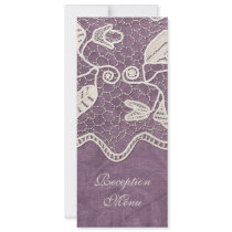 Elegant Lace on Violet Background Wedding Menu Custom Invitations