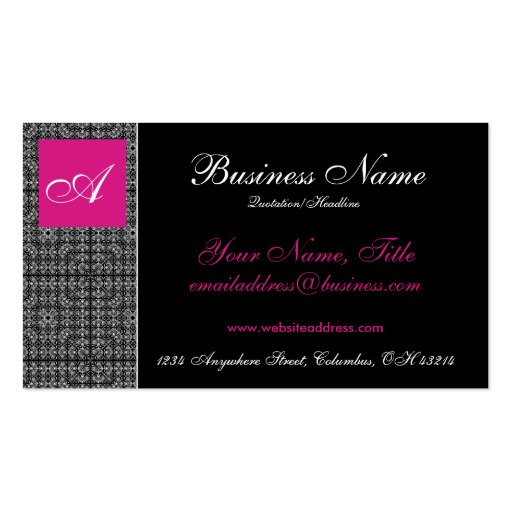 Elegant Lace with Pink Monogram Business Cards (front side)