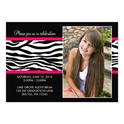 Elegant Lace & Zebra Pink Photo Graduation Cards