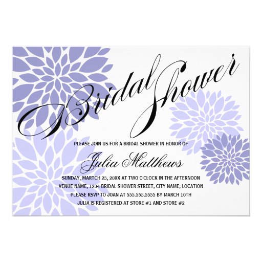 Elegant Lavender Floral Burst Script Bridal Shower Custom Announcement