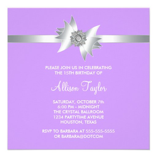 Elegant Lavender Purple 15th Birthday Party Invitation
