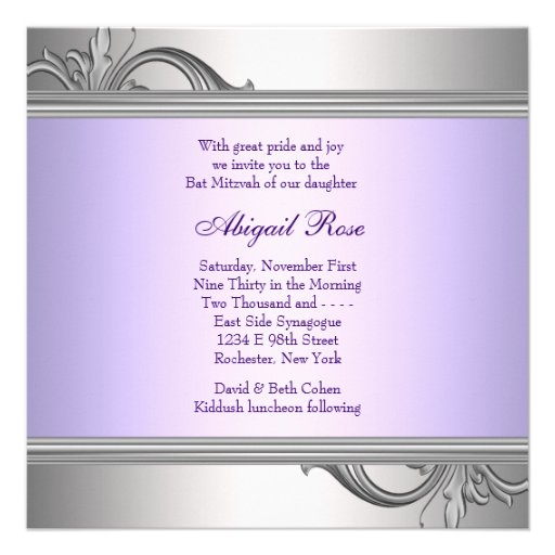 Elegant Lavender Purple Bat Mitzvah Custom Invite