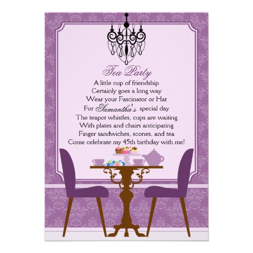 Elegant Lavender Purple Damask Birthday Tea Party Personalized Invites