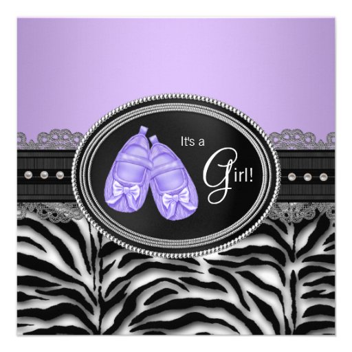 Elegant Lavender Purple Zebra Baby Shower Custom Announcement (front side)