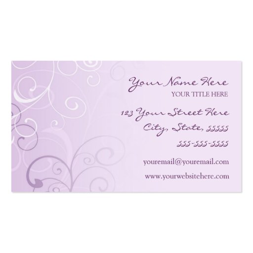 Elegant Lavender Swirls Business Cards (back side)