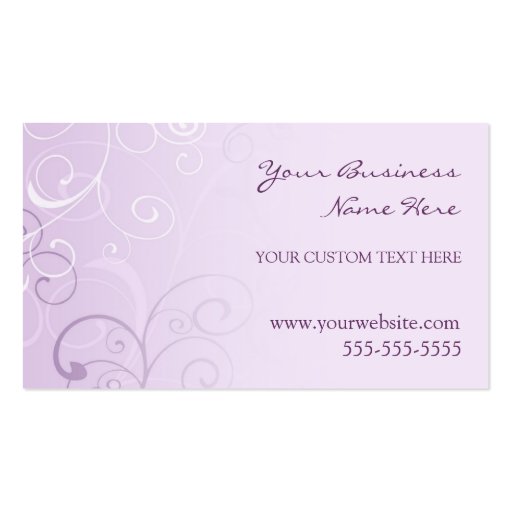 Elegant Lavender Swirls Business Cards (front side)