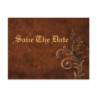 Elegant Leather Scroll Leaf Save The Date Card postcard