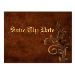 Elegant Leather Scroll Leaf Save The Date Card Post Cards