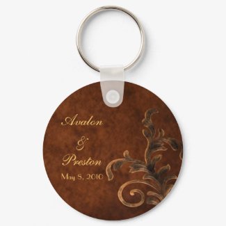 Elegant Leather Scroll Leaf Wedding Favour Keychain keychain