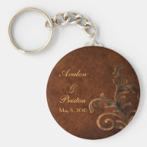 Elegant Leather Scroll Leaf Wedding Favor Keychain