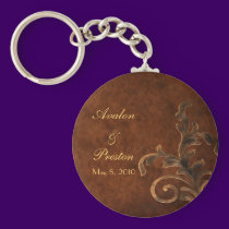Elegant Leather Scroll Leaf Wedding Favor Keychain keychains