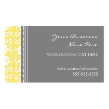 Elegant Lemon Gray Damask Business Cards