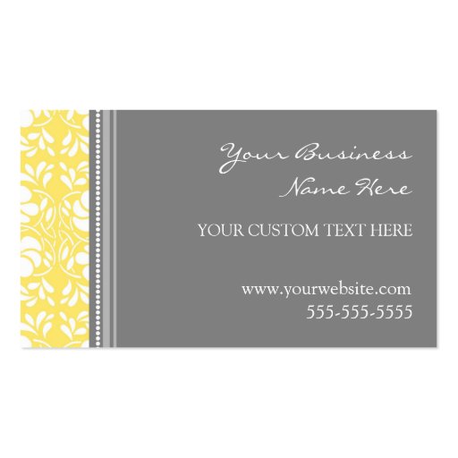 Elegant Lemon Gray Damask Business Cards (front side)