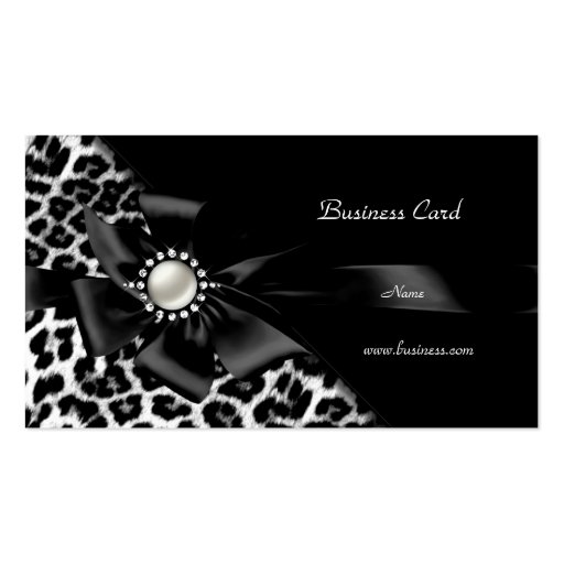 Elegant Leopard Black Silver Diamond Business Card Templates (front side)