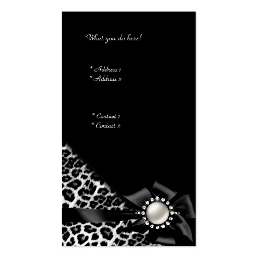 Elegant Leopard Black Silver Diamond Business Card Templates (back side)