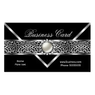 Elegant Leopard Black Silver Diamond Pearl 2 Business Cards