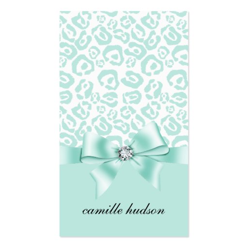 Elegant Leopard Bow & Diamond Professional Girly Business Card Template (front side)