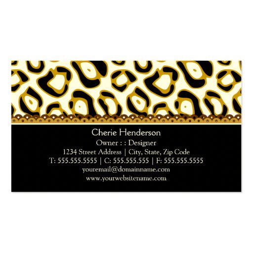 Elegant Leopard Print and Lace Monogram Business Cards (back side)