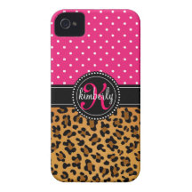 Elegant Leopard Print Pink Dots Girly Chic Custom iPhone 4 Case-Mate Case