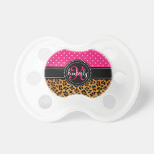 Elegant Leopard Print Pink Dots Girly Chic Custom Baby Pacifiers