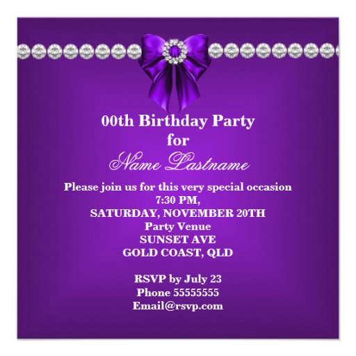 Elegant Leopard Purple Bow Diamonds Birthday Party Invitation