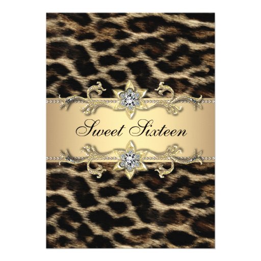 Elegant Leopard Sweet Sixteen Birthday Party Personalized Invite